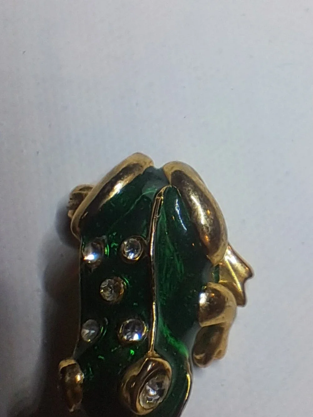 Vintage Green Enamel Rhinestone Frog Brooch Pin Gold Tone Novelty